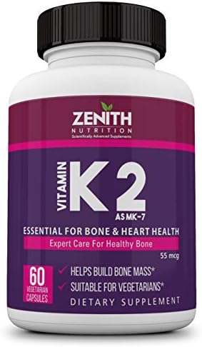 Zenith Nutrition Vitamin K2 as MK7-55 mcg - 60 Veg Capsules | Supports Bones| Promotes Heart Health