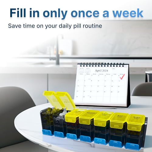 Image of Extra Large Pill Organizer 2 Times a Day - XL Pill Box 7 Day with Big AM /PM Compartments - Fits Large Vitamins, Supplements & Gummies, for 7 or 14-Day Use, Color-Coded, Senior-Friendly, No Spills