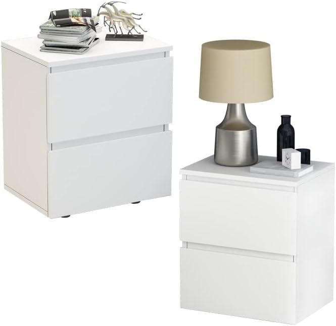 AGOTENI Juego de 2 mesitas de noche con 2 cajones de almacenamiento, mesa auxiliar simple con patas de madera maciza para dormitorio, sala de estar,