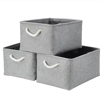 Mangata Large Storage Boxes, Fabric Basket Set of 3 for Shelves, 16.1 x 12.2 x 7.9 Inches (Grey, Large)