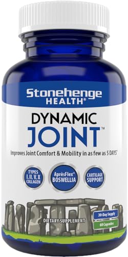 Stonehenge Health Dynamic Joint Health Supplement – Fast-Acting Support with AprèsFlex® Boswellia, MSM, Multi-Type Collagen, Turmeric, Bromelain, Vitamins C & D3 – Supports Joint Comfort – 60 Capsules