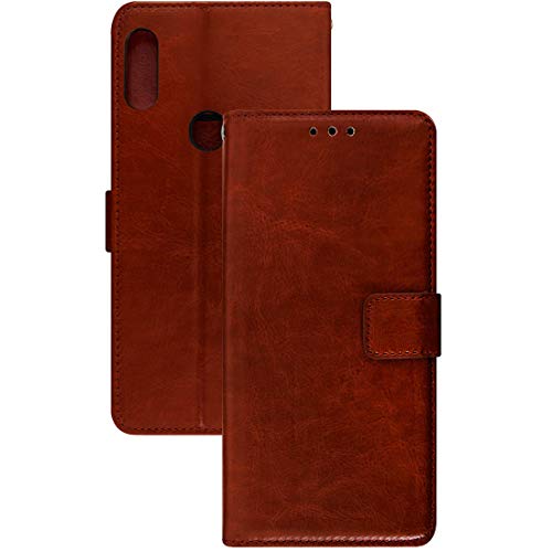 Image of Amazon Brand - Solimo Flip Leather Mobile Cover (Soft & Flexible Back case) for Mi Redmi Note 7 Pro (Brown)