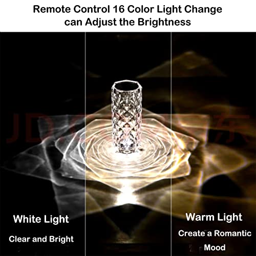 16 Color Crystal Lamp LED Night Light, Crystal Rose Diamond Table Lamp Touch Control, USB Rechargeable Bedside Lamps Romantic Lighting for for Kids Bedroom,College Dorm,Party Dinner Christmas Decor（L）