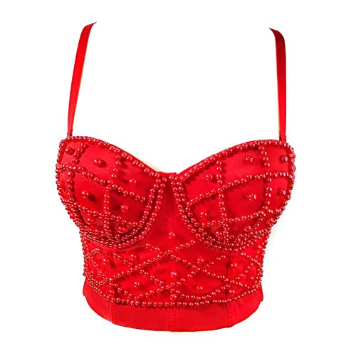 Image of VEENDEO Women's Strap Beads Bustier Corset Crop Top Club Party Bra