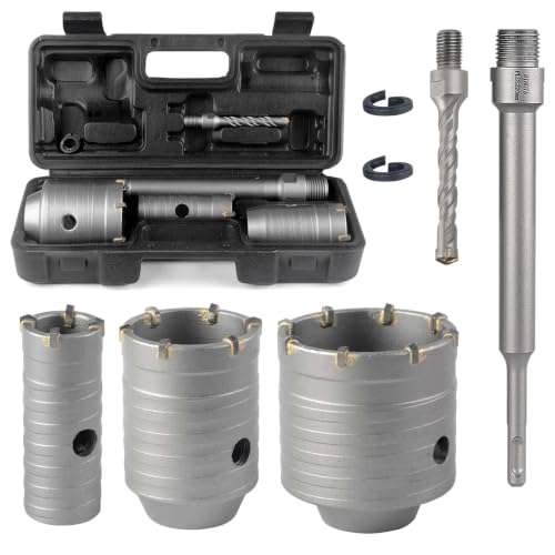Image of BINOTA 7PCS 30-65 mm (1-3 /16 inch to 2-9 /16 inch) Concrete Hole Saw Kit | Tungsten carbide Core drill set; SDS-Plus shank; Cross-type center drill bit; Dry drilling for concrete /brick /stone