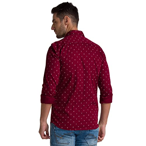 Image of Parx Men's Pure Cotton Print Pattern Slim Fit Semi Cutaway Collar Full Sleeve Casual Shirt