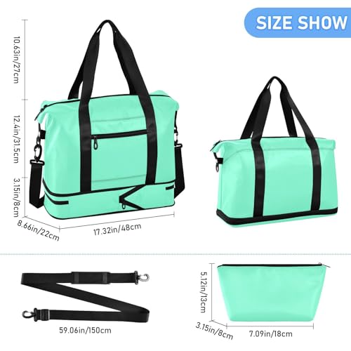 Aqua Marine Solid Color Pure Plain Large Travel Bag Carry On Tote Bag with Adjustable Strap for Trip 2 Pcs Set3