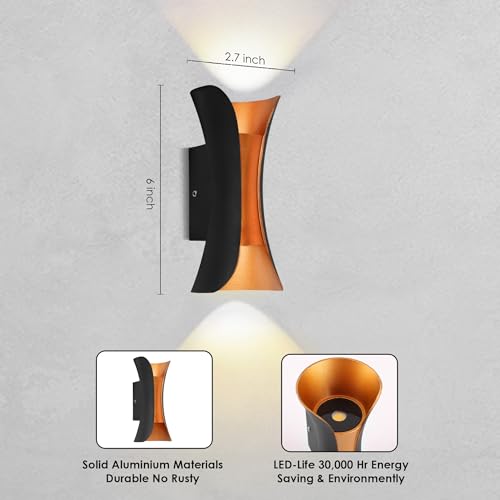 Image of Gesto 10W Waterproof Led Wall Light for Home Decoration - Up Down 2-Way LED Wall Lamp | IP65 Outdoor Fancy Wall Lights for Balcony,Gate,Elevation,Garden,Patio | Decorative Wall Mount Light -Pack of 2