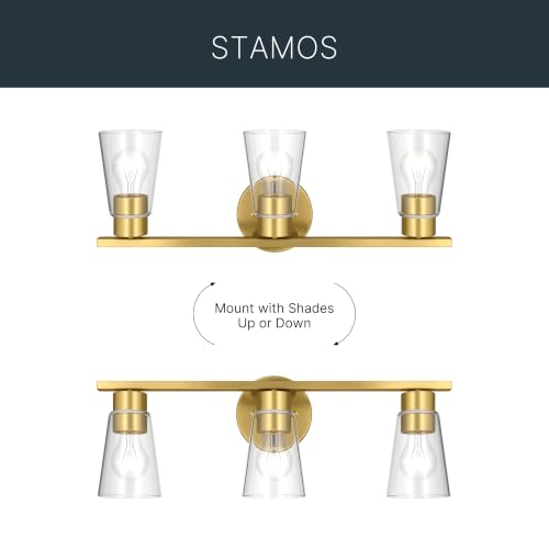 Image of Kichler Stamos 22.25 inch 3-Light Soft Modern Vanity Light with Clear Glass in Brushed Gold, (8.25 inch H x 22.25 inch W), 55121BGCLR