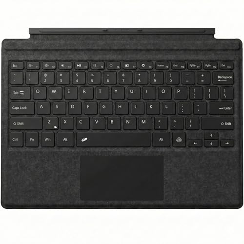 Wireless Bluetooth Keyboard for Microsoft Surface Pro 7/6/5/4/3 US Layout Ultra-Slim Type Cover with 7-Color LED Backlit & Multi-Gesture Touchpad Built-in Rechargeable Battery Black Leather