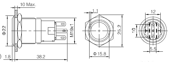 Botón de bloqueo momentáneo de 19mm 24V negro para paneles e interruptor 1NO1NC 4
