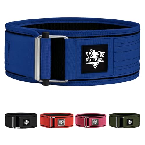 Fit Tribe Adjustable Gym Belt - Weight Lifting Belt for Men and Women - Durable Nylon Powerlifting Belt with Self Locking Mechanism for Safe Strength Training (Blue Small)