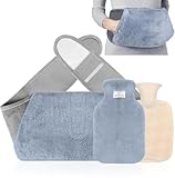 Bonilife Hot Water Bottle Belt 3in1, Fluffy Wrap Around Wearable Hot Water Bottle with Waist Cover, 1L PVC Hot Water Bottle Pouch, Warm Hand Hot Water Bag for Waist Period Pain Relief, for Kids Adult