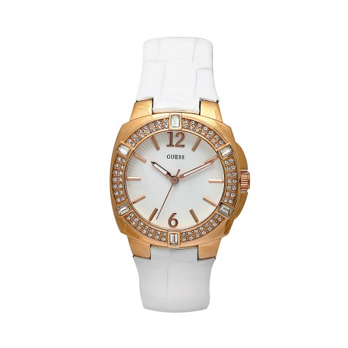 GUESS Women's W11558L1 Steel White Leather White Dial Watch