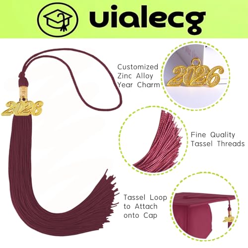 Image of Graduation Tassel 2026 for Grad Cap,Maroon Tassel with Gold Charm