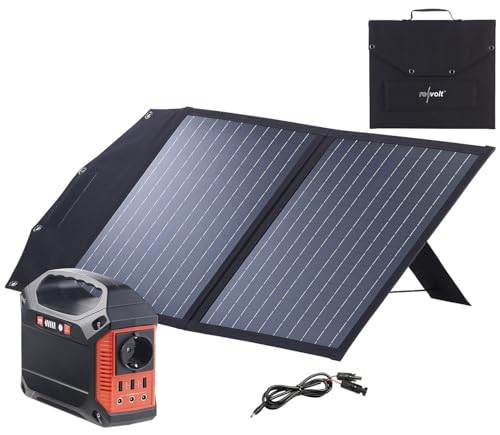revolt Powerbank mit Solarpanel: Powerstation & Solar-Generator mit faltbarem 50-W-Solarpanel, 155 Wh (Powerstation mit Set, Powerbank mit Laden, iPhone Ladestation)