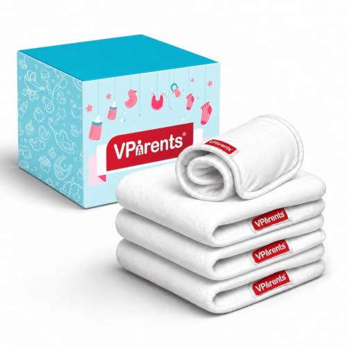 Image of VParents cloth diaper inserts for cloth diaper high absorbent 6 layer washable reusable wet free booster pads smart dry feel soaker pad baby diaper liners, Pack of 4