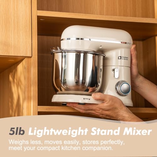 Image of Kitchen in the Box Stand Mixer, 3.5 QT Small Kitchen Electric Stand Mixers, 10-Speed Portable Lightweight Dough Mixer for Daily Use with Egg Whisk, Dough Hook, Beater (Cream White)