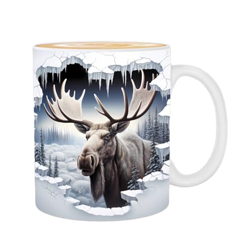 Aznever Moose Mug, Elch Tasse, 350 Ml Weihnachts-Elch-Porzellan-Teetasse, Spülmaschinenfester Trinkbecher, Geschenk Für Geburtstag, Halloween, Abschlussfeier, Neujahr