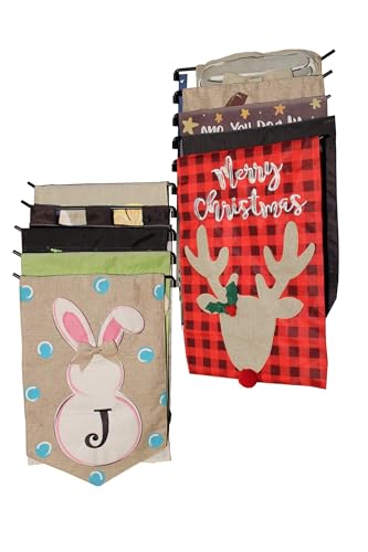 Garden Flag Organizer & Wall Mounted Display Rack – Aluminum Flag Holder for Outdoor Seasonal Flags, Holds 10 Flags, Rust-Proof, Space-Saving Storage