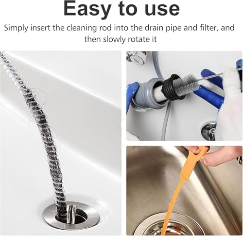 Zhenghebuy Rohrreinigungsbürste,3 Stück Abflussspirale Spülbecken Reinigungshaken,Abflussreiniger Bürste,Drain Declogger,Spirale Abfluss Rohrreinigung für Waschbecken,Badewannen,Abwasserkanäle