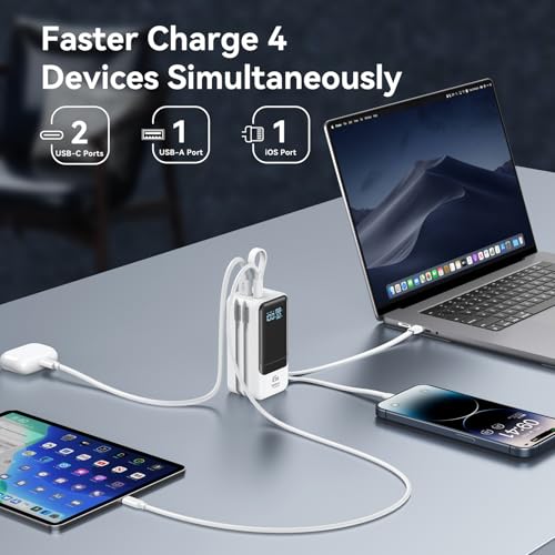 Fast Charging Power Bank 18400mAh 65W Portable Laptop Charger, LCD Display, Travel Essential Battery Pack with Built-in USB-C & Lightning Cables for iPhone 16/15/14/13/12 MacBook Samsung - image 2