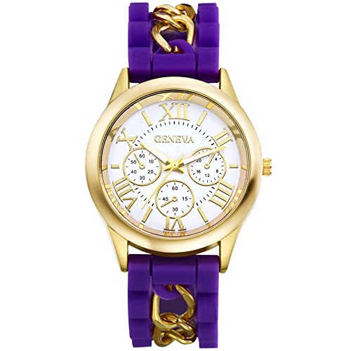 Montre quartz ronde violette accessoire style décontracté pour ados