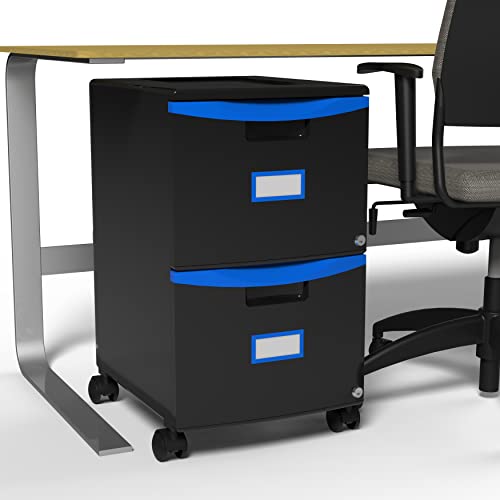 Storex Mobile Pedestal File Cabinet, 2-Drawer, Black/Blue #TOP2