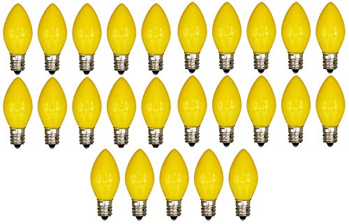 Box Of 25 Light Bulbs -Opaque Yellow, Steady Burning, 7 Watt, C7 -E12 Candelabra Base -Great For Night Lights, Decorative Lights And Christmas Strings #TOP3