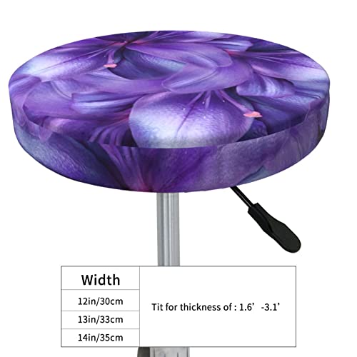 Zeraoke Round Bar Chair Cushion Cover 14 Inch, Purple Lily Flowers 3 Layers Velvet Stool Slipcovers Bar Stool Protector With Elastic, Soft Washable Round Chair Cover For Wooden Metal Stools #TOP3