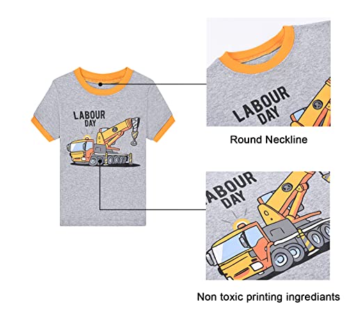 Benaive Pajamas for Boys, Summer Pjs for Boy Cotton Pajama, 4-Piece Children Shorts Set (Digger, Grey & Black, 2T) - image 4