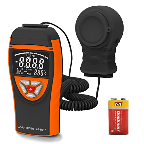 AOPUTTRIVER AP-8801C Misuratori di Luce e Accessori 0.1~400,000Lux Esposimetro Digitale con Rilevatore di Luce Estendibile fino a 2 Metri, Data Hold, Lux/FC, Temperatura Ambiente