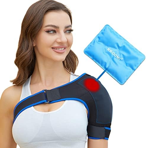 KKOOMI Shoulder Brace Gel Ice Pack Shoulder Pain Relief for Torn Rotator Cuff, Shoulder Sling Ice Bag for Injuries Reusable,Support and Compression Sleeve Wrap for Women&Men Shoulder Brace Stability Strap,Left&Right Arm Sling (Shoulder brace + Ice pack)