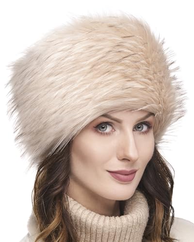 Futrzane Classic Cossack Hat - Faux Fur Hats for Women - Warm Furry Russian Hat (M, Ivory Classic)