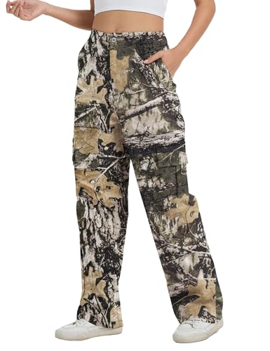 Image of Cargo Pants for Women High Waist Wide Leg Stretchy Pull On Baggy Casual Pants with Pockets