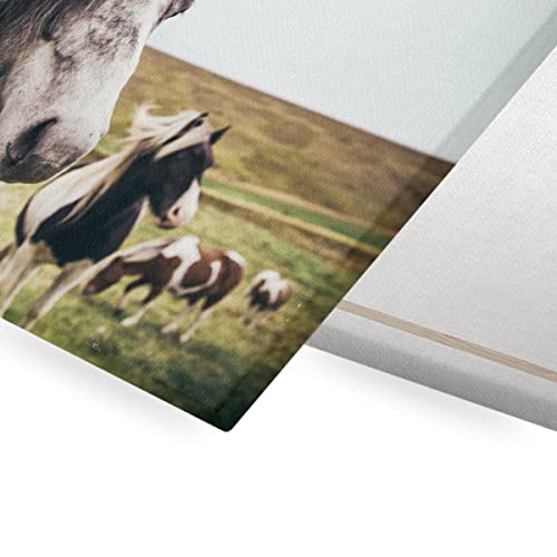 Tableau chevaux dans un pré toile imprimée de 60x40 cm décorative