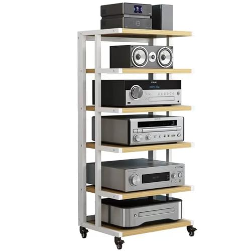 Soportes de altavoz Soporte de audio, gabinete AV, soporte multimedia, gabinete para componentes de audio y video con rueda de freno, rack estéreo de 4/5/6 niveles, rack de esquina, torre de audio, g