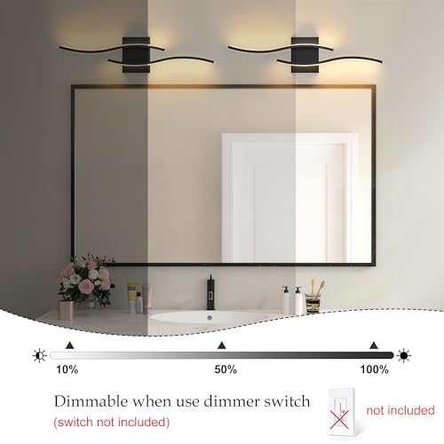 Image of KARTOOSH Hardwired Black Vanity Lights for Bathroom | 2 Pack 23.6 in LED Vanity Light, 3CCT Dimmable, Waterproof Rustproof, Hardwired Wall Mount for Bathroom Mirror Sides