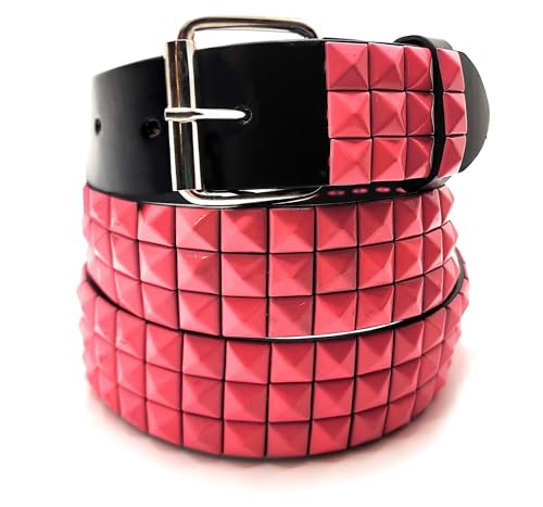 Pink Pyramid Studded Leather Belt Punk