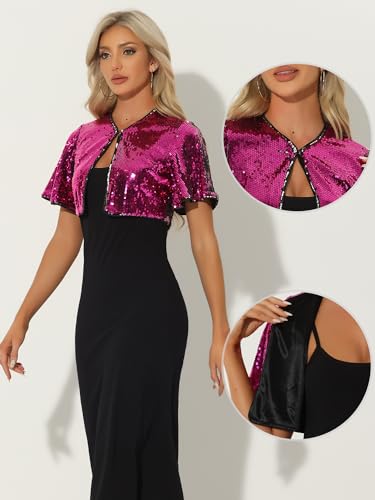 Image of Allegra K Sequin Bolero for Women's Sparkly Crop Glitter Formal Shrug for Evening Dresses