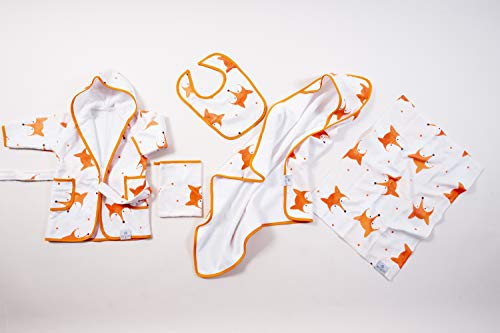 Baby 5-Piece Towel and Washcloth Set - Hooded Bathrobe for Babies - Ultra Soft and Absorbent Kids Robe (Fox)