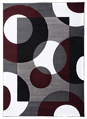 Rugshop Modern Circles Carpet Easy Maintenance For Home Office,Living Room,Bedroom,Kitchen Soft Area Rug 10' X 14' Burgundy #TOP1