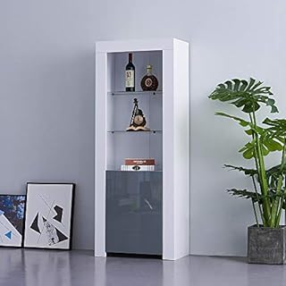 Panana Sideboard Cupboard Unit Cabinet 63inch Tall Bookcase Bookshelf 5-Tier Shelves Sideboard Unit Freestanding Tower Storage Stand Unit With 16colors RGB LED Lights (Grey)
