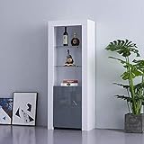Panana Sideboard Cupboard Unit Cabinet 63inch Tall Bookcase Bookshelf 5-Tier Shelves Sideboard Unit Freestanding Tower Storage Stand Unit With 16colors RGB LED Lights (Grey)