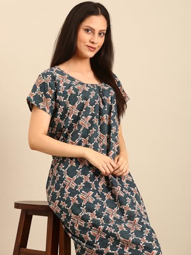 Image of Rupa Jon Aishwarya Women Full Length Printed Nighty in Premium Cotton Blend Fabric, Night Dress, Maxi Nighty for Comfortable Everyday Wear, Free Size