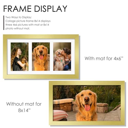 Image of DUENPY 8x14 Collage Picture Frame 4x6 Collage Picture Frame Displays Three 4x6 inch Photos or 8x14 (Without Mat) for Available Horizontal Wall Mounting Display and Vertical Gold