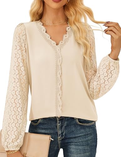 GRACE KARIN Women Tops V Neck Long Sleeve Shirts Lace Dressy Casual Business Blouses Fall Fashion 2025