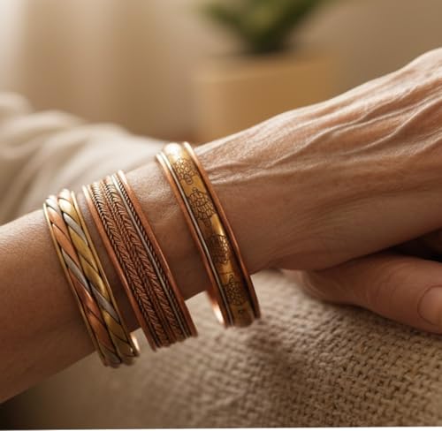 Image of Touchstone copper bracelets | gift for men women |adjustable 100% pure solid real magnetic jewelry | handmade bracelet set combo | rope braided tibetan bangles.