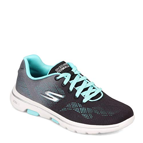 Skechers Women's Go Walk 5-Alive Sneaker, Black/Aqua, 7.5 M US