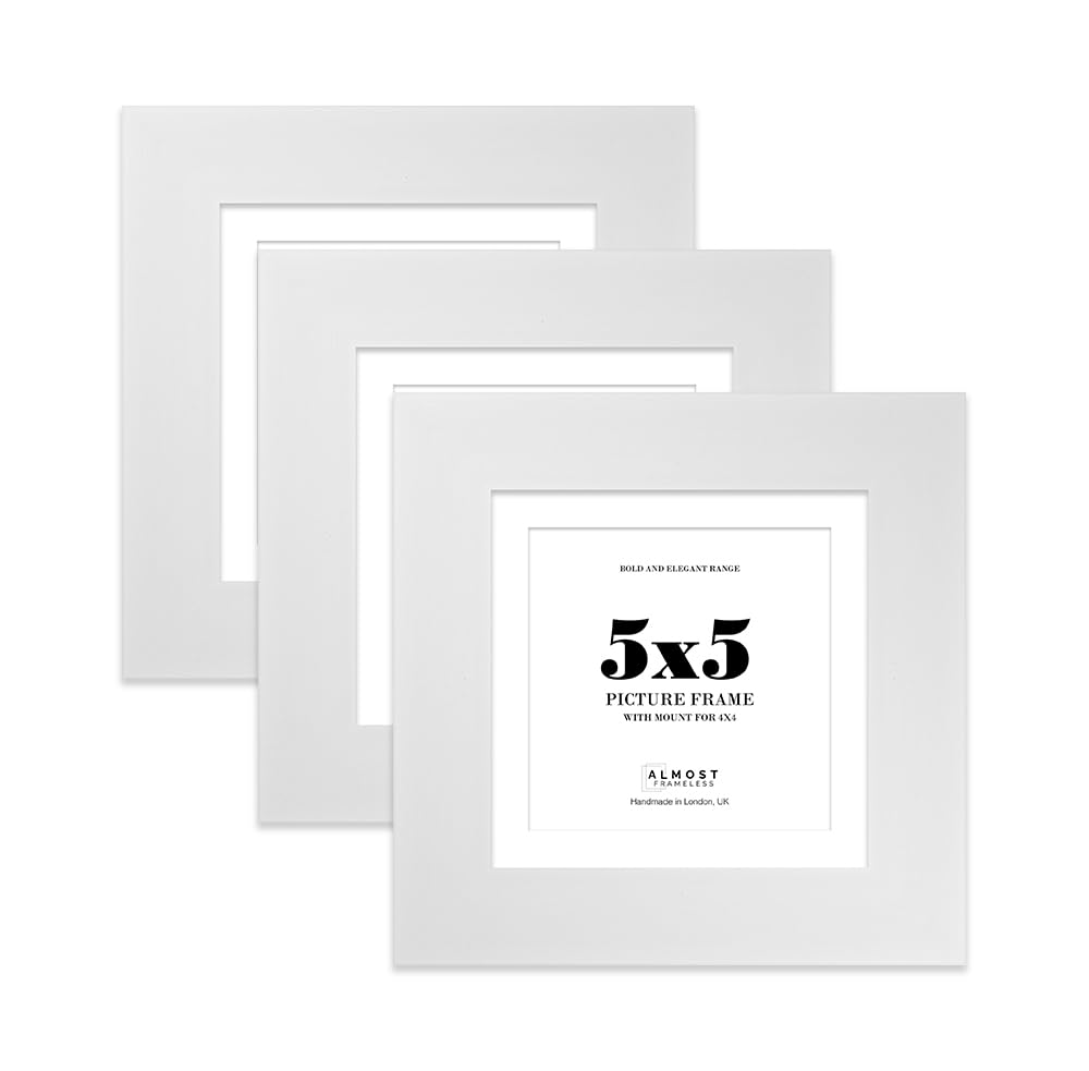 5x5" White Square Frame With Mount for 4x4" Pictures 28mm Edge Frame Display with Wall Hooks and Kickstand, 3 Pack